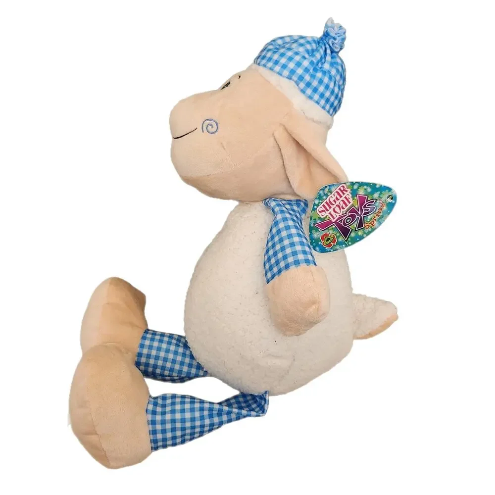 Deadstock VTG Sugar Loaf Spring Plush Lamb Blue Gingham Pajamas Claw Machine Toy